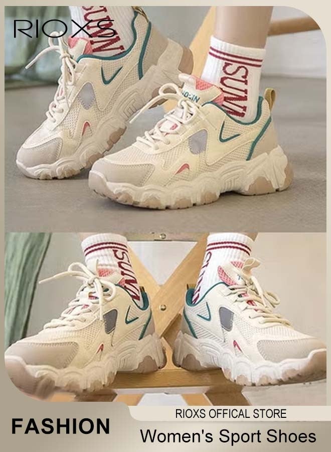 ريوكس متدربات مكتنزات للنساء، أحذية كلاسيكية مستديرة للأحذية الرياضية، أحذية رياضية مريحة قابلة للتنفس، أحذية رياضية غير انزلاقية للركض أثناء المشي، أحذية تنس في الشارع أنيقة، متدربات منصة النساء، أحذية رياضية خضراء اللون للعمل ومخرجات نهاية الأسبوع - Image 1